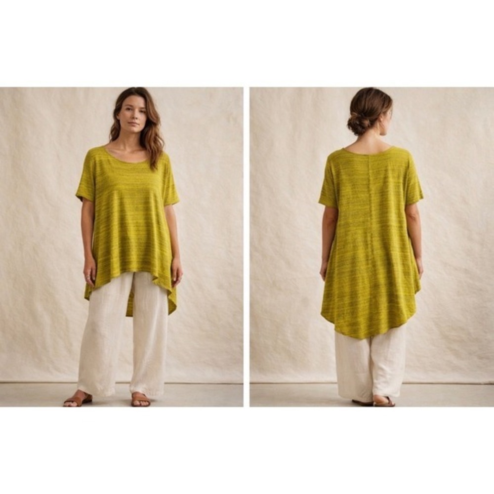 Bryn Walker‎ Hi Lo Tunic Top Chartreuse Oversized Lagenlook Boho Tee Top Small